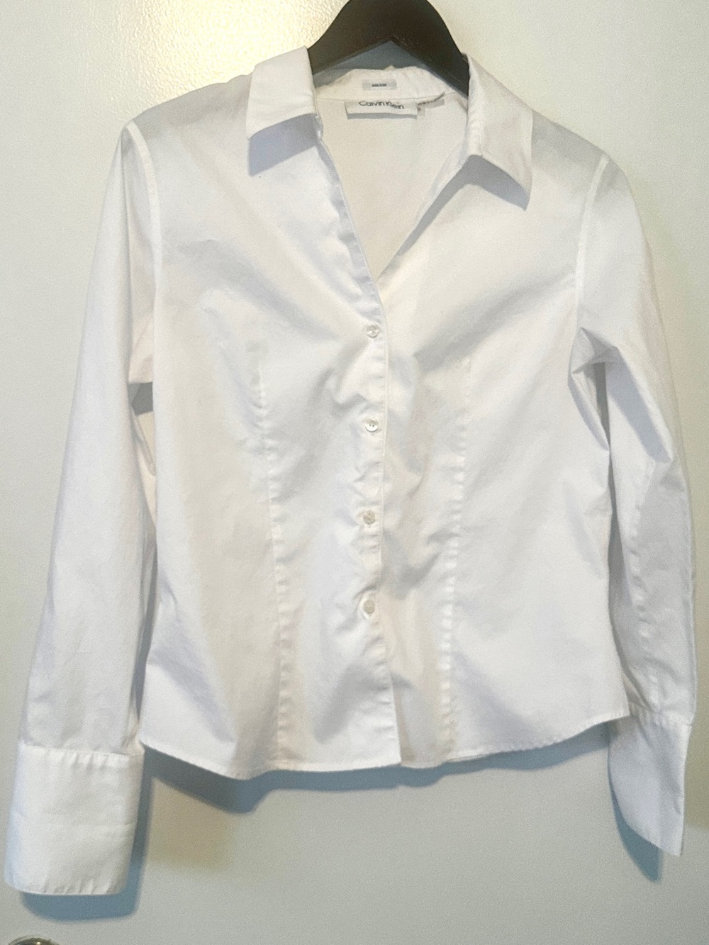 Non-Iron Calvin Klein White Fitted Button-Up Shirt Wm 8